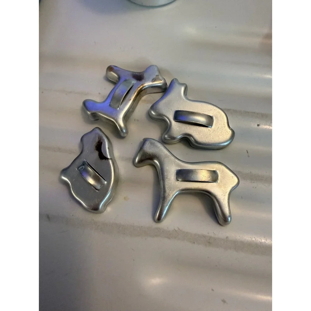 Vintage Toy Aluminum Baking Set Cooky Pan Muffin Tin Measuring Cup Cutters